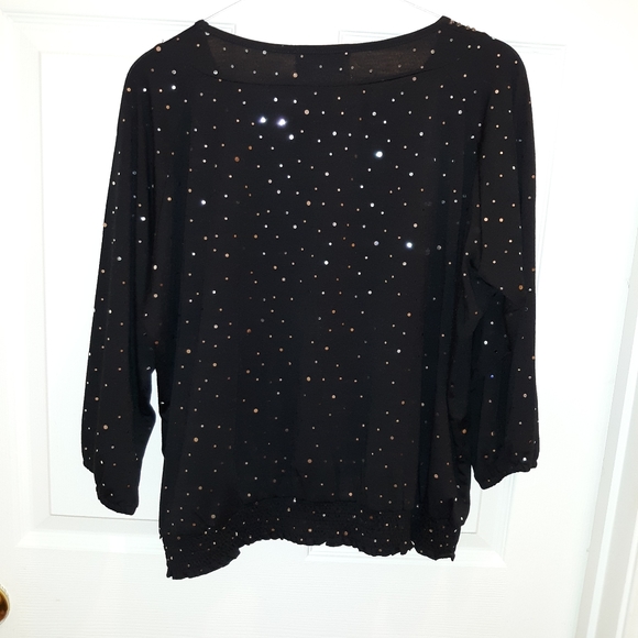 C D Petites black blouse with sequined body and silver studded neck. - Picture 2 of 7